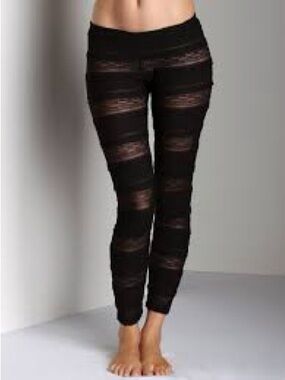 Free People Black Small Tiered Lace Sheer Ruffle Leggings Boho Festival Edgy